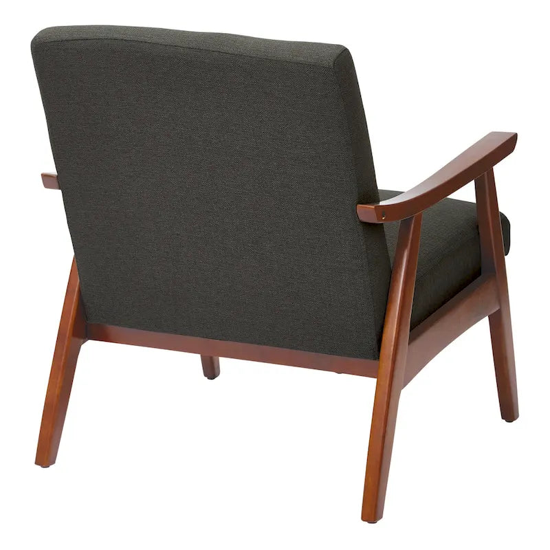 Fauteuil moderne du milieu du siècle avec pieds inclinés et accoudoirs en bois – Loutre / Azur / Mer / Anthracite / Lin – 1 place