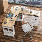Bureau réglable en hauteur avec armoire et tiroirs intégrés – Blanc/Bois / Noir/Bois – 1 personne