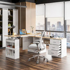 Bureau réglable en hauteur avec armoire et tiroirs intégrés – Blanc/Bois / Noir/Bois – 1 personne