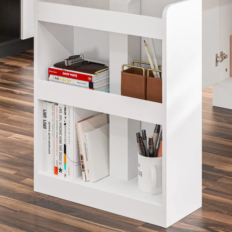 Bureau réglable en hauteur avec armoire et tiroirs intégrés – Blanc/Bois / Noir/Bois – 1 personne