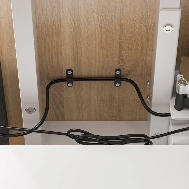 Bureau réglable en hauteur avec armoire et tiroirs intégrés – Blanc/Bois / Noir/Bois – 1 personne
