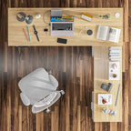 Bureau réglable en hauteur avec armoire et tiroirs intégrés – Blanc/Bois / Noir/Bois – 1 personne