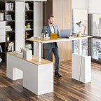 Bureau réglable en hauteur avec armoire et tiroirs intégrés – Blanc/Bois / Noir/Bois – 1 personne