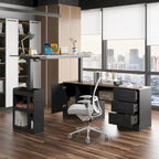 Bureau réglable en hauteur avec armoire et tiroirs intégrés – Blanc/Bois / Noir/Bois – 1 personne