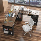 Bureau réglable en hauteur avec armoire et tiroirs intégrés – Blanc/Bois / Noir/Bois – 1 personne