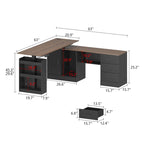 Bureau réglable en hauteur avec armoire et tiroirs intégrés – Blanc/Bois / Noir/Bois – 1 personne