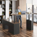 Bureau réglable en hauteur avec armoire et tiroirs intégrés – Blanc/Bois / Noir/Bois – 1 personne