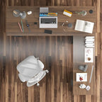 Bureau réglable en hauteur avec armoire et tiroirs intégrés – Blanc/Bois / Noir/Bois – 1 personne