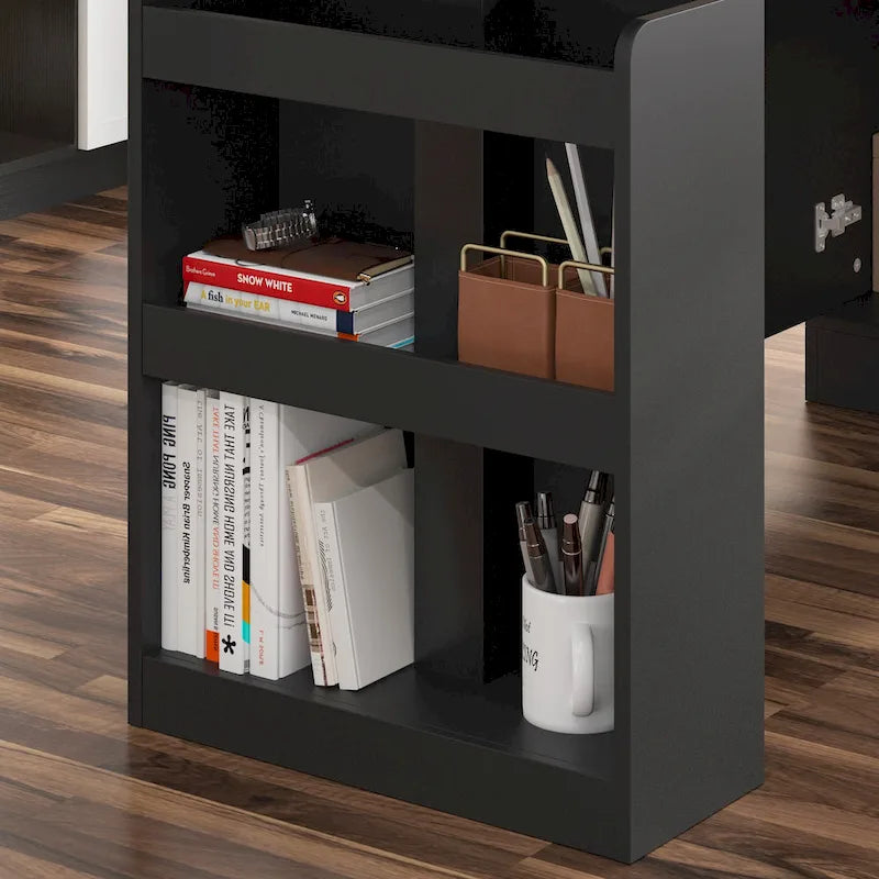 Bureau réglable en hauteur avec armoire et tiroirs intégrés – Blanc/Bois / Noir/Bois – 1 personne
