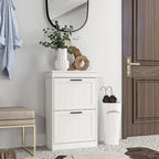HOMCOM Shoe Cabinet for Entryway, Narrow Shoe Rack Storage Organizer with 2 Flip Drawers and Adjustable Shelves