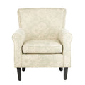 Fauteuil club à accoudoirs roulés, revêtement en coton-lin imprimé et pieds espresso – Espresso / Rayures beiges / Rouge et blanc / Vert / Fleurs beiges / Bleu clair – 1 place