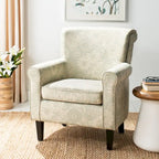 Fauteuil club à accoudoirs roulés, revêtement en coton-lin imprimé et pieds espresso – Espresso / Rayures beiges / Rouge et blanc / Vert / Fleurs beiges / Bleu clair – 1 place