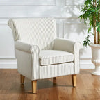Fauteuil club à accoudoirs roulés, revêtement en coton-lin imprimé et pieds espresso – Espresso / Rayures beiges / Rouge et blanc / Vert / Fleurs beiges / Bleu clair – 1 place