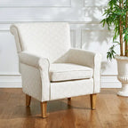 Fauteuil club à accoudoirs roulés, revêtement en coton-lin imprimé et pieds espresso – Espresso / Rayures beiges / Rouge et blanc / Vert / Fleurs beiges / Bleu clair – 1 place