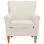 Fauteuil club à accoudoirs roulés, revêtement en coton-lin imprimé et pieds espresso – Espresso / Rayures beiges / Rouge et blanc / Vert / Fleurs beiges / Bleu clair – 1 place