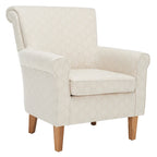 Fauteuil club à accoudoirs roulés, revêtement en coton-lin imprimé et pieds espresso – Espresso / Rayures beiges / Rouge et blanc / Vert / Fleurs beiges / Bleu clair – 1 place