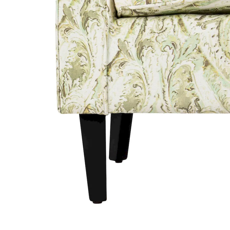 Fauteuil club à accoudoirs roulés, revêtement en coton-lin imprimé et pieds espresso – Espresso / Rayures beiges / Rouge et blanc / Vert / Fleurs beiges / Bleu clair – 1 place
