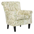 Fauteuil club à accoudoirs roulés, revêtement en coton-lin imprimé et pieds espresso – Espresso / Rayures beiges / Rouge et blanc / Vert / Fleurs beiges / Bleu clair – 1 place