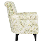Fauteuil club à accoudoirs roulés, revêtement en coton-lin imprimé et pieds espresso – Espresso / Rayures beiges / Rouge et blanc / Vert / Fleurs beiges / Bleu clair – 1 place