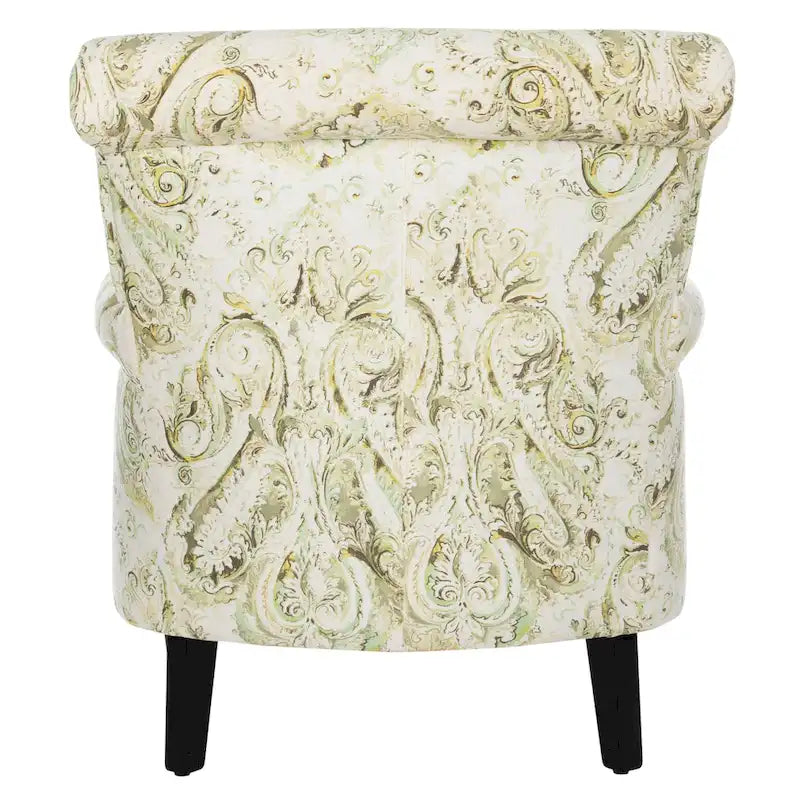 Fauteuil club à accoudoirs roulés, revêtement en coton-lin imprimé et pieds espresso – Espresso / Rayures beiges / Rouge et blanc / Vert / Fleurs beiges / Bleu clair – 1 place