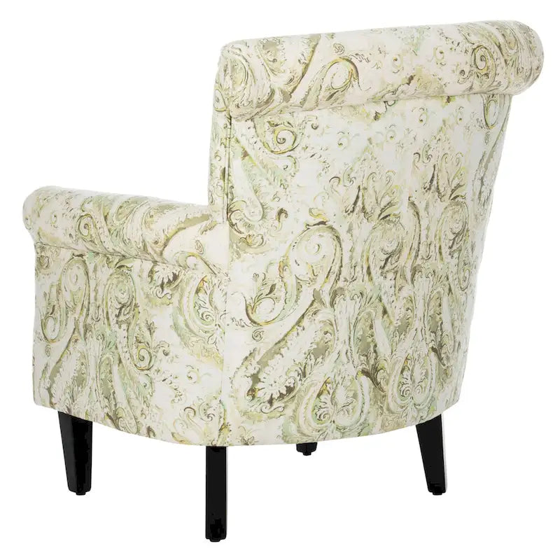 Fauteuil club à accoudoirs roulés, revêtement en coton-lin imprimé et pieds espresso – Espresso / Rayures beiges / Rouge et blanc / Vert / Fleurs beiges / Bleu clair – 1 place