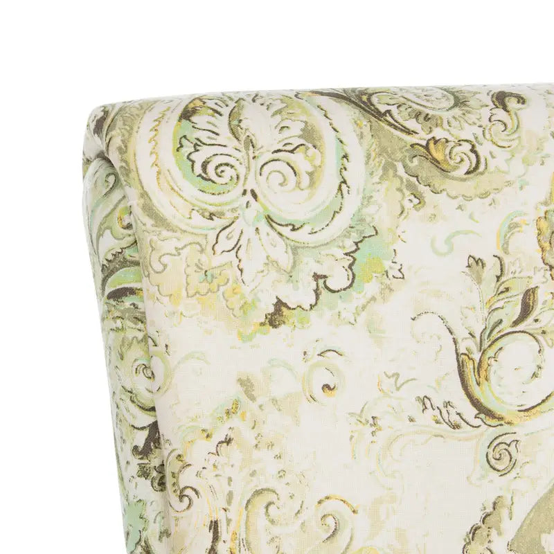 Fauteuil club à accoudoirs roulés, revêtement en coton-lin imprimé et pieds espresso – Espresso / Rayures beiges / Rouge et blanc / Vert / Fleurs beiges / Bleu clair – 1 place