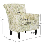 Fauteuil club à accoudoirs roulés, revêtement en coton-lin imprimé et pieds espresso – Espresso / Rayures beiges / Rouge et blanc / Vert / Fleurs beiges / Bleu clair – 1 place