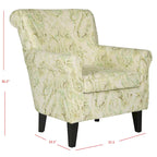 Fauteuil club à accoudoirs roulés, revêtement en coton-lin imprimé et pieds espresso – Espresso / Rayures beiges / Rouge et blanc / Vert / Fleurs beiges / Bleu clair – 1 place