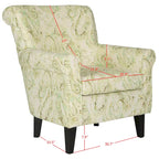 Fauteuil club à accoudoirs roulés, revêtement en coton-lin imprimé et pieds espresso – Espresso / Rayures beiges / Rouge et blanc / Vert / Fleurs beiges / Bleu clair – 1 place