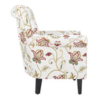 Fauteuil club à accoudoirs roulés, revêtement en coton-lin imprimé et pieds espresso – Espresso / Rayures beiges / Rouge et blanc / Vert / Fleurs beiges / Bleu clair – 1 place