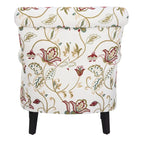 Fauteuil club à accoudoirs roulés, revêtement en coton-lin imprimé et pieds espresso – Espresso / Rayures beiges / Rouge et blanc / Vert / Fleurs beiges / Bleu clair – 1 place