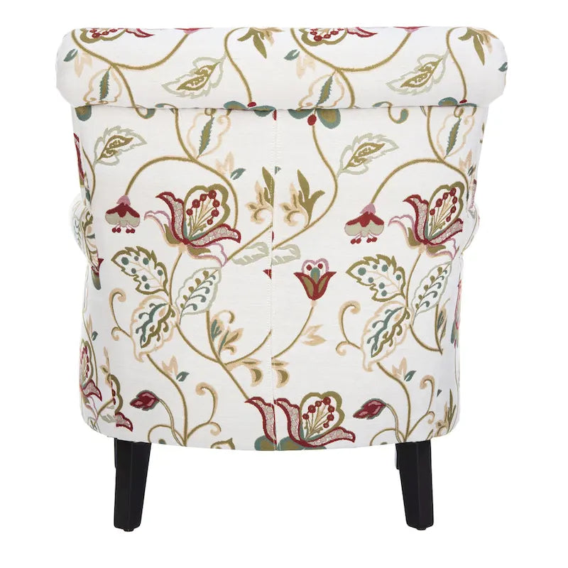 Fauteuil club à accoudoirs roulés, revêtement en coton-lin imprimé et pieds espresso – Espresso / Rayures beiges / Rouge et blanc / Vert / Fleurs beiges / Bleu clair – 1 place