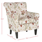 Fauteuil club à accoudoirs roulés, revêtement en coton-lin imprimé et pieds espresso – Espresso / Rayures beiges / Rouge et blanc / Vert / Fleurs beiges / Bleu clair – 1 place