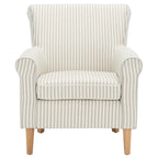 Fauteuil club à accoudoirs roulés, revêtement en coton-lin imprimé et pieds espresso – Espresso / Rayures beiges / Rouge et blanc / Vert / Fleurs beiges / Bleu clair – 1 place