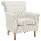 Fauteuil club à accoudoirs roulés, revêtement en coton-lin imprimé et pieds espresso – Espresso / Rayures beiges / Rouge et blanc / Vert / Fleurs beiges / Bleu clair – 1 place