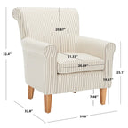 Fauteuil club à accoudoirs roulés, revêtement en coton-lin imprimé et pieds espresso – Espresso / Rayures beiges / Rouge et blanc / Vert / Fleurs beiges / Bleu clair – 1 place