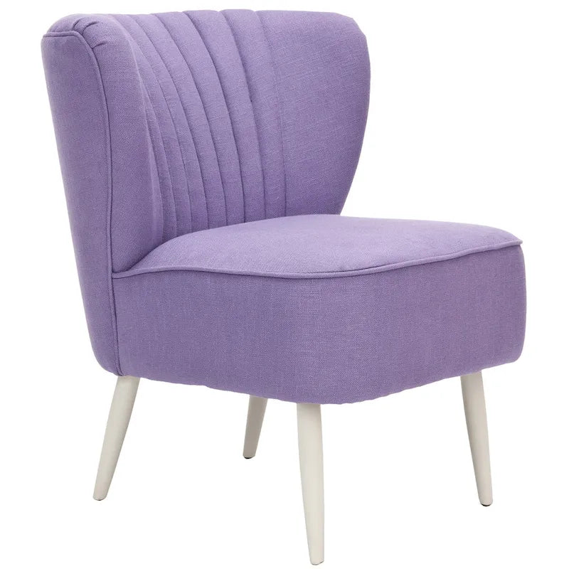 Fauteuil d'appoint rayé arc-en-ciel Mid-Century avec plissé cannelé et pieds en bouleau noir – Multicolore/Champignon / Violet – 1 place