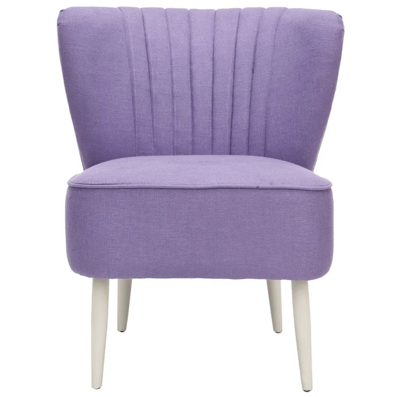 Fauteuil d'appoint rayé arc-en-ciel Mid-Century avec plissé cannelé et pieds en bouleau noir – Multicolore/Champignon / Violet – 1 place
