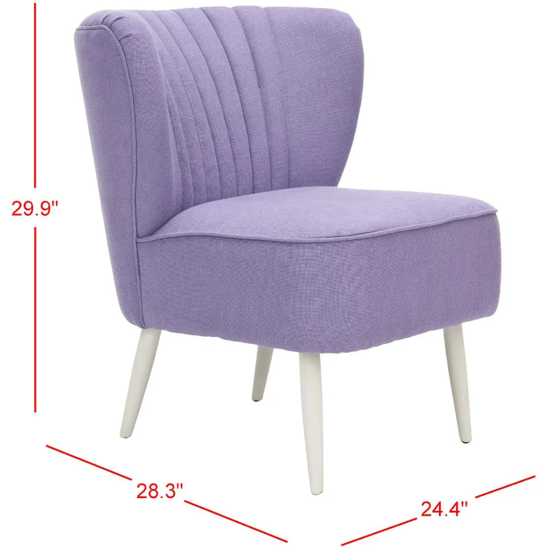 Fauteuil d'appoint rayé arc-en-ciel Mid-Century avec plissé cannelé et pieds en bouleau noir – Multicolore/Champignon / Violet – 1 place