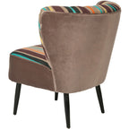 Fauteuil d'appoint rayé arc-en-ciel Mid-Century avec plissé cannelé et pieds en bouleau noir – Multicolore/Champignon / Violet – 1 place