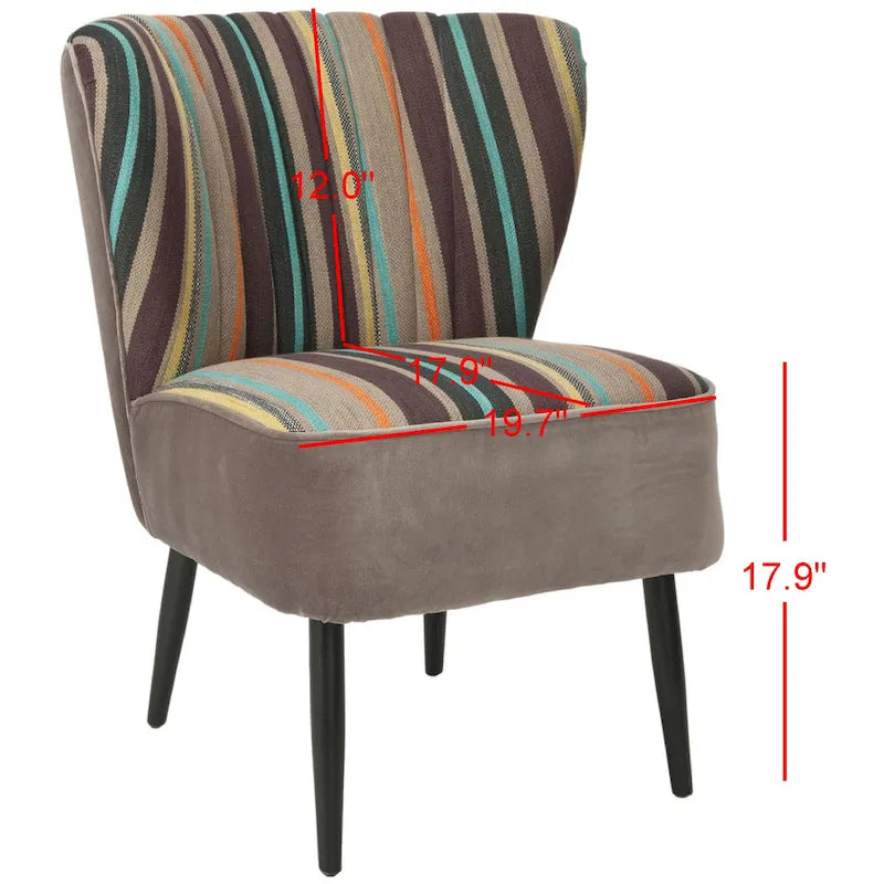 Fauteuil d'appoint rayé arc-en-ciel Mid-Century avec plissé cannelé et pieds en bouleau noir – Multicolore/Champignon / Violet – 1 place