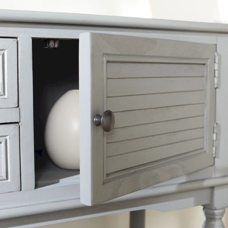 Farmhouse Console Table with 2 Drawers & 2 Doors – Distressed Grey / Black / Greige / Distressed White
