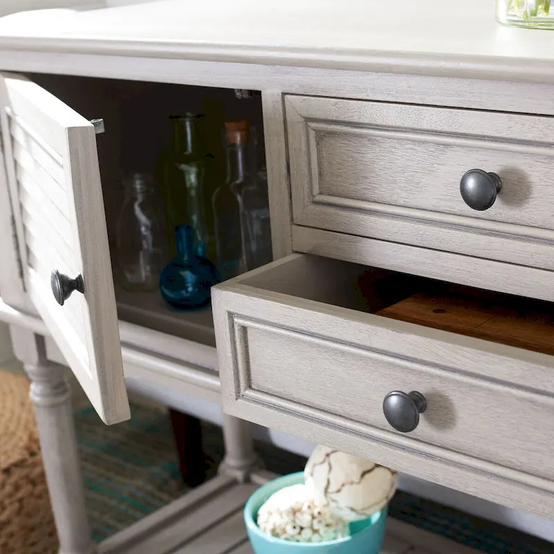 Farmhouse Console Table with 2 Drawers & 2 Doors – Distressed Grey / Black / Greige / Distressed White