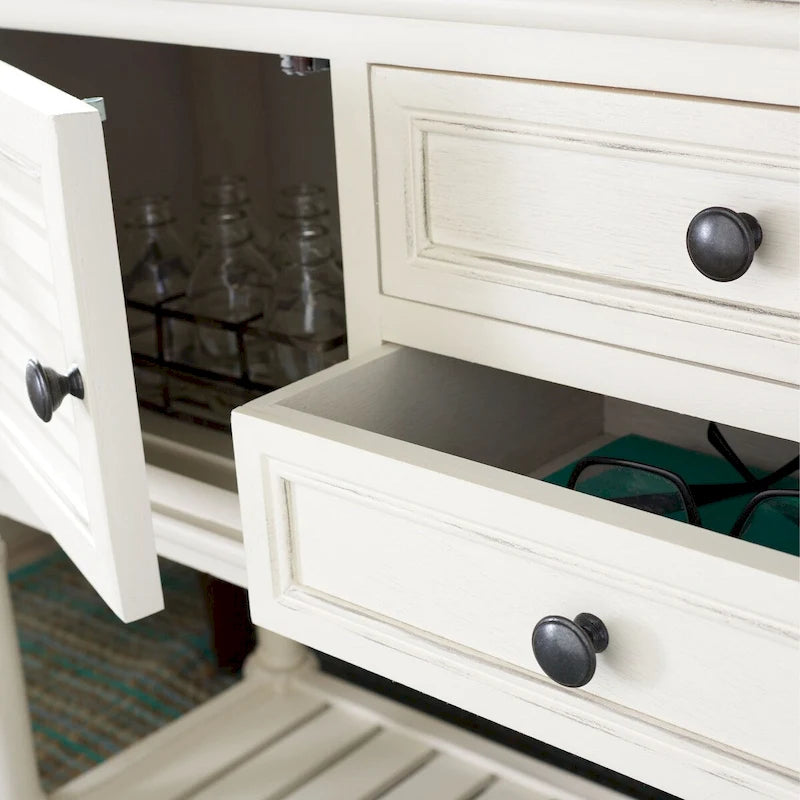 Farmhouse Console Table with 2 Drawers & 2 Doors – Distressed Grey / Black / Greige / Distressed White