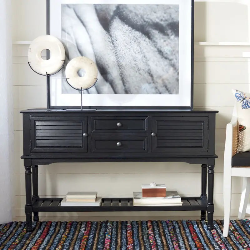 Farmhouse Console Table with 2 Drawers & 2 Doors – Distressed Grey / Black / Greige / Distressed White