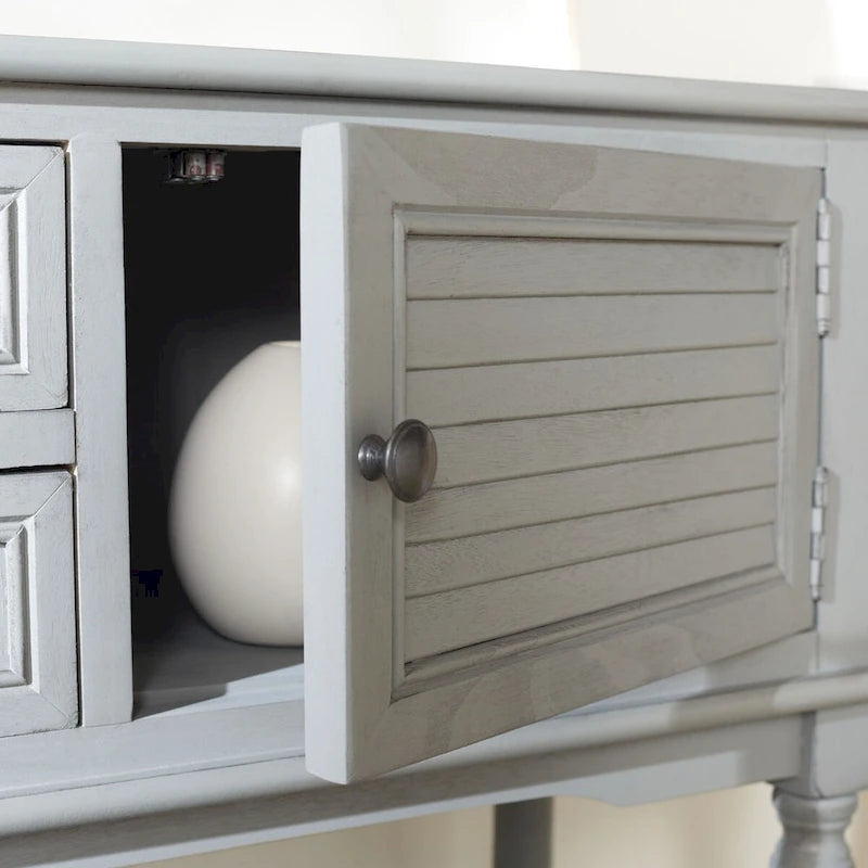 Farmhouse Console Table with 2 Drawers & 2 Doors – Distressed Grey / Black / Greige / Distressed White