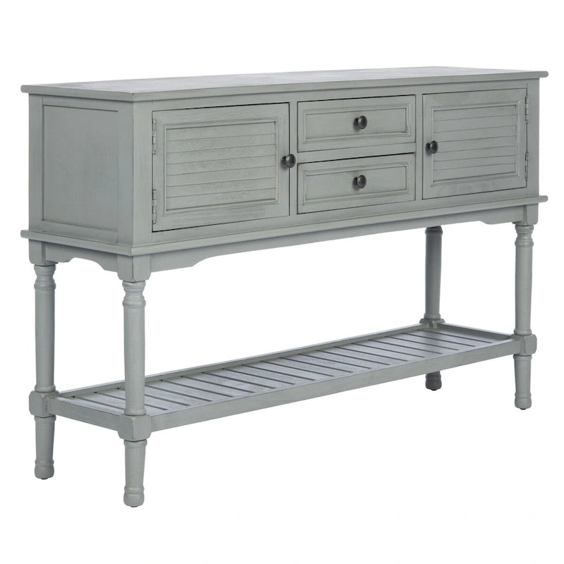 Console de ferme avec 2 tiroirs et 2 portes – Gris vieilli / Noir / Greige / Blanc vieilli