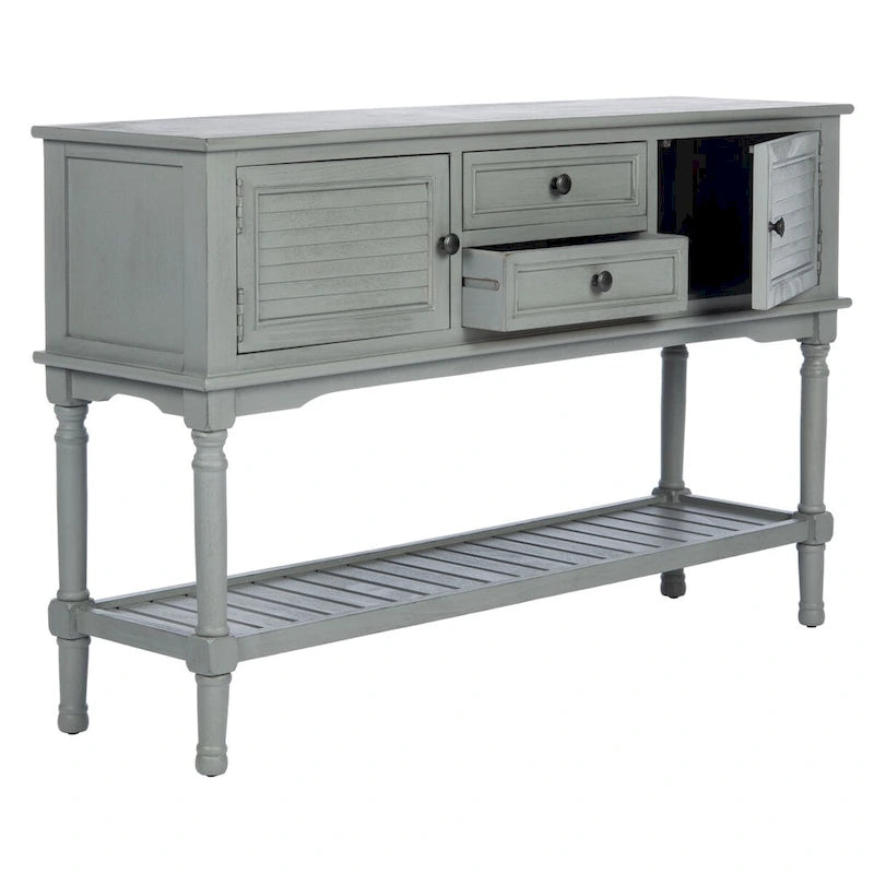 Console de ferme avec 2 tiroirs et 2 portes – Gris vieilli / Noir / Greige / Blanc vieilli