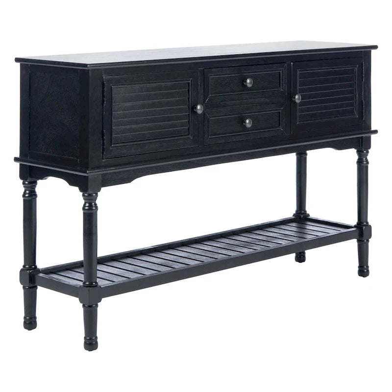 Console de ferme avec 2 tiroirs et 2 portes – Gris vieilli / Noir / Greige / Blanc vieilli