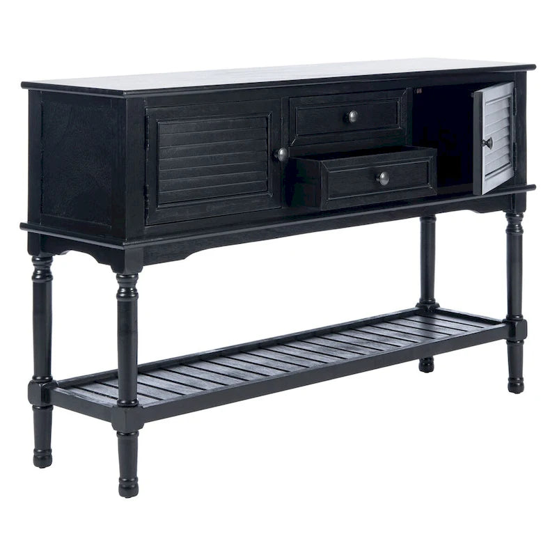 Console de ferme avec 2 tiroirs et 2 portes – Gris vieilli / Noir / Greige / Blanc vieilli
